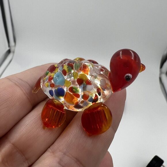 MINIATURE Art GLASS Red Turtle FIGURINE Multicolor Tiny Collectible Trinket - Picture 5 of 7
